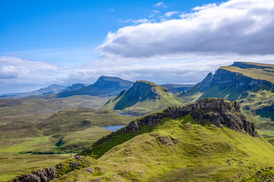 Exploring the rugged hills of the Trotternish escarpment on the Isle of Skye in Scotland