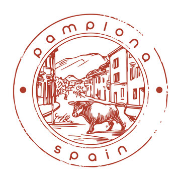 Pamplona San Ferm&iacute;n Running Bulls Estafeta Street Travel Passport Cancellation Stamp Postmark Journal
