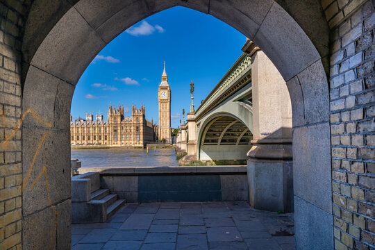 View of Houses of Parliament and Westminster Bridge during summer in Westminster, London, England, United Kingdom, Europe