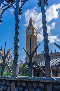 View of Big Ben clock tower in Parliament Square during summer in Westminster, London, United Kingdom