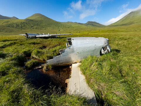 Grounded B-24 Liberator bomber wreck detail from World War II in Alaska