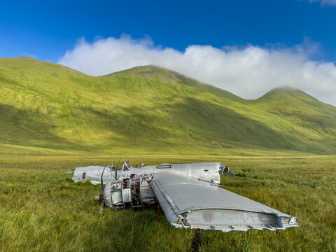 Wrecked B-24 Liberator bomber in Bechevin Bay on Atka Island after running out of fuel during WWII
