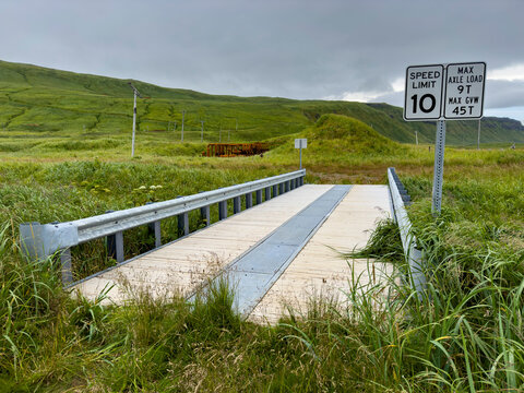 Old bridge remnants on Great Sitkin Island show signs of past military activity in Alaska