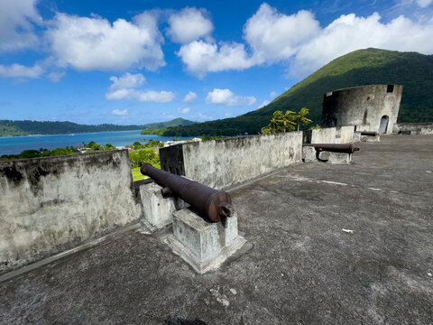 Exploring Fort Belgica in Banda Neira with views of the coast and mountains in Central Maluku Regency, Indonesia