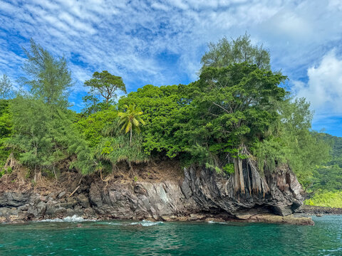 Lava flow from the 1998 volcanic eruption at Gunung Api point near Banda Neira in Moluccas Indonesia