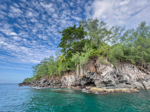 Lava flow from the 1998 volcanic eruption at Gunung Api point near Banda Neira in Central Maluku, Indonesia