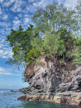 Views of Gunung Api point and surrounding coastline after the 1998 volcanic eruption on Banda Neira in Moluccas Indonesia