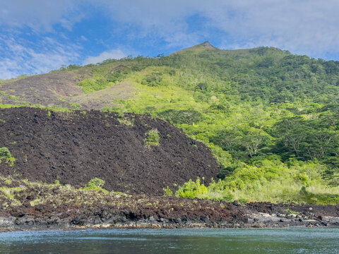 Lava formations from the 1998 volcanic eruption at Gunung Api point on Banda Neira island in Central Maluku