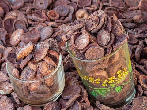 Local market displays different types of dried seeds for sale in Maumere, Indonesia