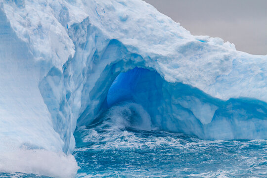 Detail of blue ice around the Antarctic Peninsula showcases the unique landscape formed during the summer months in Antarctica