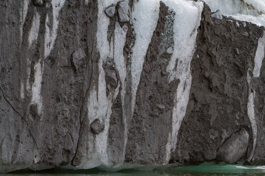 Detail of moraine layer on an iceberg near the Antarctic Peninsula during Austral summer months