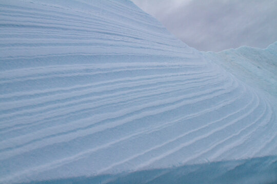 Detail of blue color on iceberg surface near Antarctic Peninsula during austral summer months