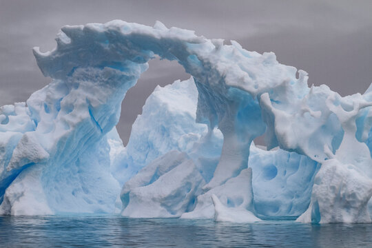Detail of blue icebergs at the Antarctic Peninsula during Austral summer months in Antarctica