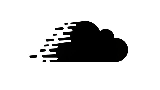 Dynamic black cloud shape with speed lines digitally rendered and isolated on transparent background, for weather concepts
