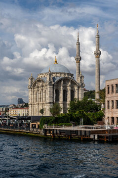Ferry ride along the Bosphorus Strait with views of palaces and mosques in Istanbul, Turkey