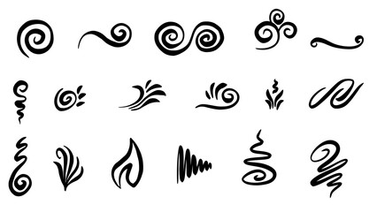 Fototapeta premium Vector Set of Black Decorative Swirls, Flourishes, and Curly Ornaments for Design Elements on White Background - Transparent
