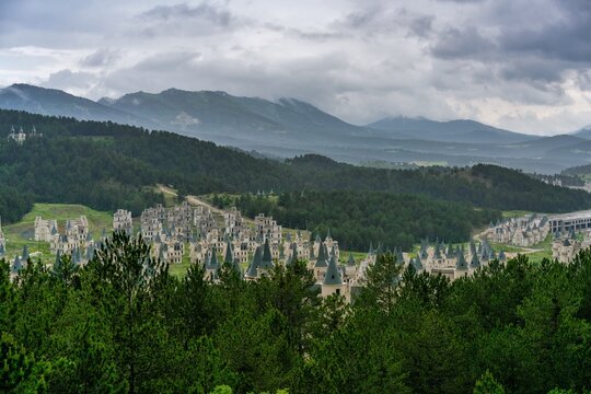 Burj al Babas abandoned ghost town features castle houses surrounded by mountains in Turkey