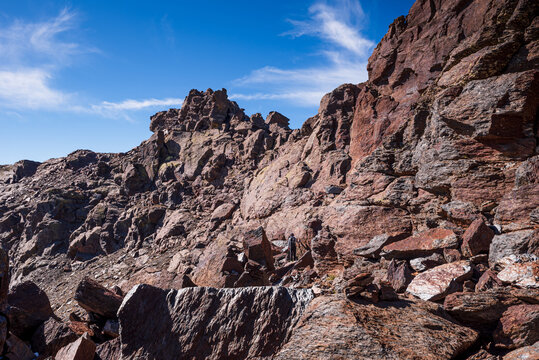 Exploring volcanic rock formations in Sierra Nevada National Park in Andalusia, Spain with rugged landscapes and elevated terrain
