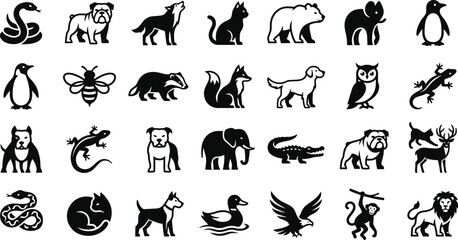 Fototapeta premium Minimalist Animal Silhouette Icon Set for Branding and UI