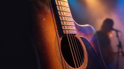Naklejka premium Abstracted But Realistic Stage Detail of Acoustic Guitar