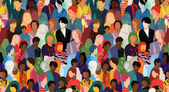 Diverse group of people in vibrant colors abstract illustration of unity