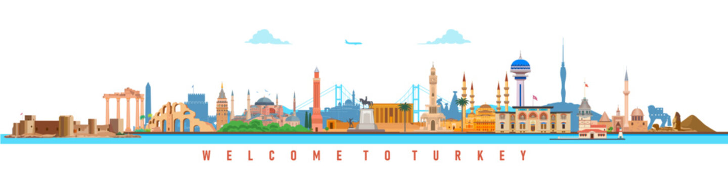 Famous places to visit travel tourism vector illustration, Turkey