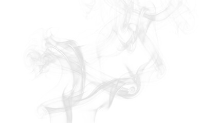Fototapeta premium Ethereal white smoke wisps on white background, delicate gray steam swirls and vapor trails, abstract flowing incense smoke texture