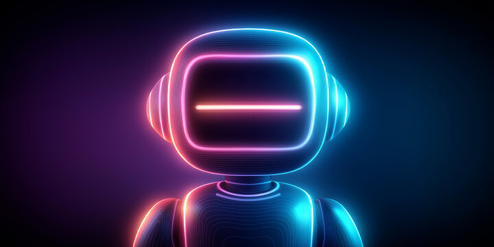 Futuristic robot portrait with neon glowing contour lines