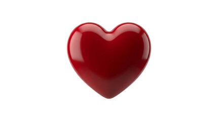 Fototapeta premium Glossy red heart symbol on white background, 3D romantic love icon, shiny plastic heart shape for Valentine's Day and wedding design