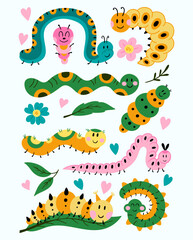 Obraz premium Cute cartoon caterpillars in bright colors