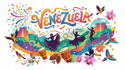 Fototapeta premium Cultural Celebration of Venezuela Illustrated with Traditional Icons and Folk Elements