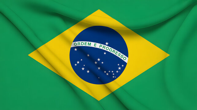 Vibrant Brazilian flag waving majestically, symbolizing national pride, culture, and unity for global events and patriotism