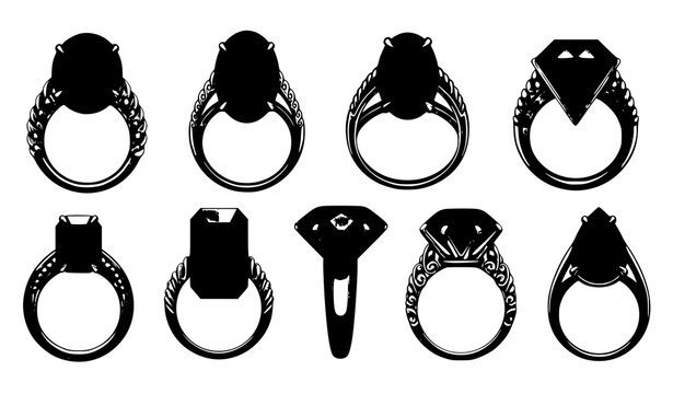 Glamorous gemstone rings cartoon vector jewelry collection isolated on white background