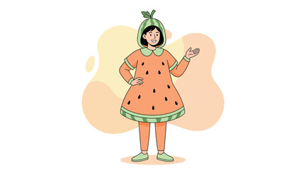 Fototapeta premium Cute Cartoon Character Dressed as a Sweet Watermelon Fruit, Smiling and Gesturing Playfully