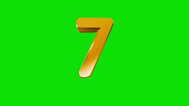 3D Gold Number 7 Animation on Green Screen Background Loop Chroma Key