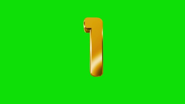 3D Gold Number 1 Animation loop on Green Screen Background