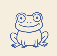 Fototapeta premium A smiling cartoon frog with large eyes sitting on a neutral background.