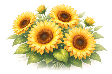Fototapeta premium Bright Sunflower Anime Illustration Isolated on White Background