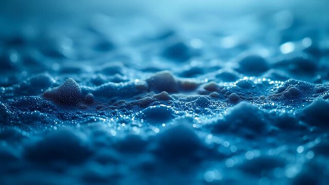 Soft foam waves in tranquil blue water surface, delicate bubbles creating harmonious textures. Soft foam waves provide calming effect, perfect for relaxation or meditation.