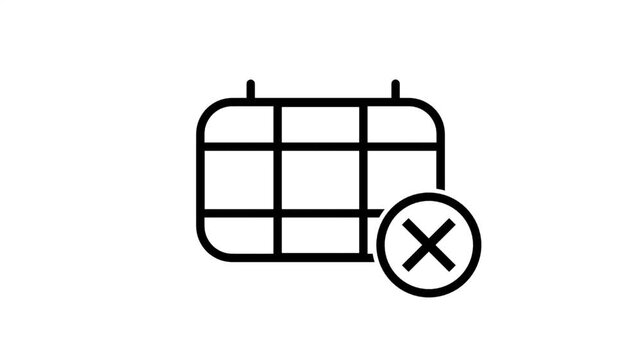 Cancelled Calendar Date Animation Icon. Animated calendar icon with a cross mark representing a canceled appointment, date, or expired deadline.
