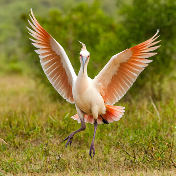 Crested Ibis in Flight Composition &ndash; Japanese Toki Bird Illustration, Isolated on White