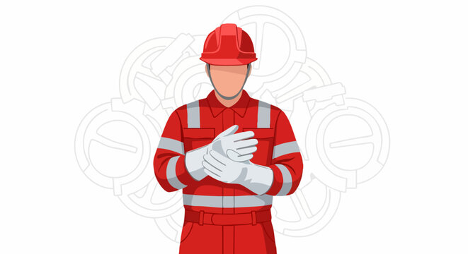 Industrial Worker in Red Uniform and Hard Hat.