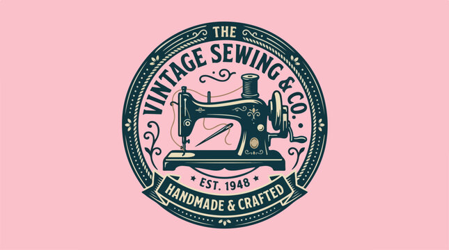 Vintage Sewing Machine Logo - Handmade Crafting and Design.