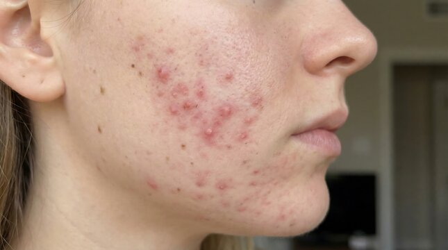 Close-up of skin with acne and blemishes