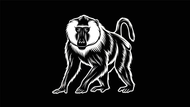 Stylized baboon illustration on black background