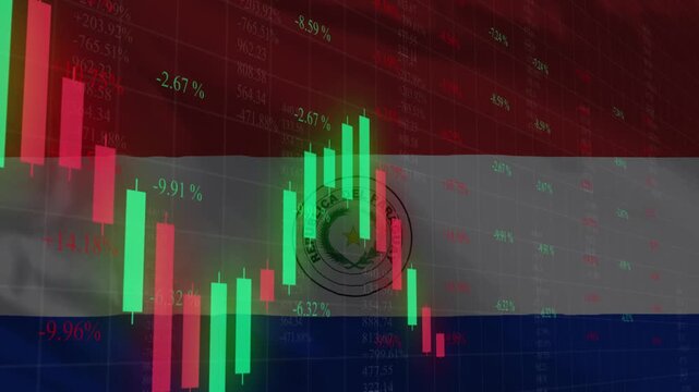 Economic Impact in Paraguay: The flag of Paraguay is superimposed with a dynamic financial graph, illustrating the economic shifts within the nation.