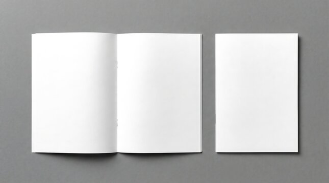 Blank White Brochure Mockup with Open Pages and Single Cover