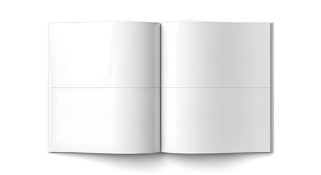 Open Blank Book Pages, White Paper Spread, Copy Space for Design and Text