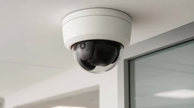 Surveillance Camera Perspective: A sleek security camera, mounted on a ceiling, observes with a vigilant gaze, embodying protection and modern technology.