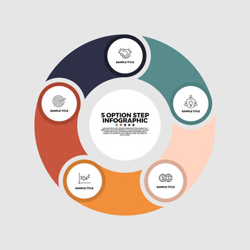 Circle arrows diagram infographic. Circular with 5 steps, options. Process chart, cycle diagram for business presentation, report, Annual, web. editable vectors
